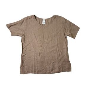Match Point Linen Short Sleeve Top Brown Beach Artsy Lightweight Women's Medium
